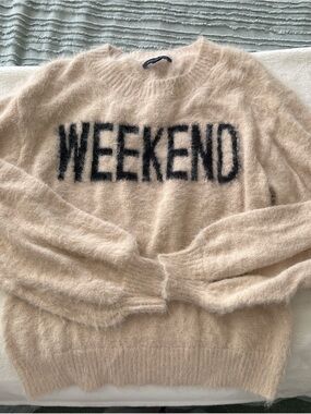 Weekend Fuzzy Crewneck Sweater in Beige